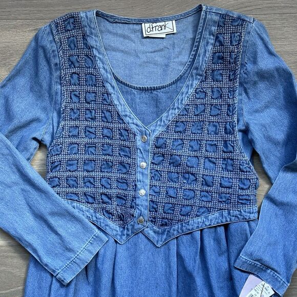 Vintage d. Frank Dress Women 10 Denim Blue Western Prairie Cottage Boho 90s - Picture 8 of 13
